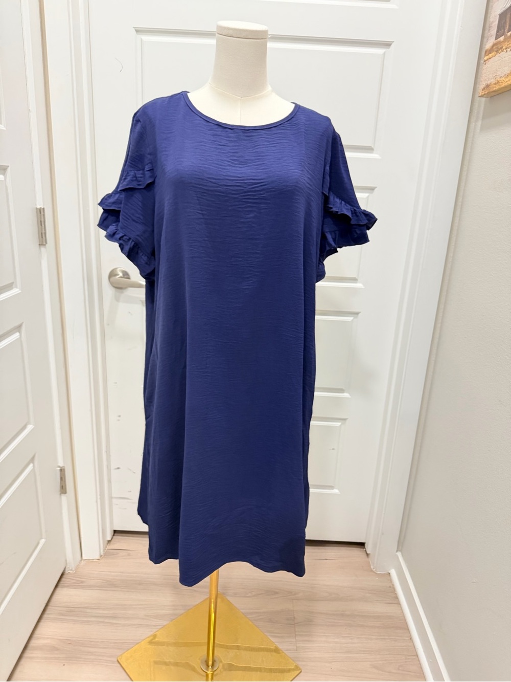 Hotouch Women's Navy Ruffle Sleeve Shift Dress NWT - Picture 2 of 9